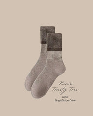 MEN'S Latte Toasty Toes Woollen Single Stripe Crew Socks