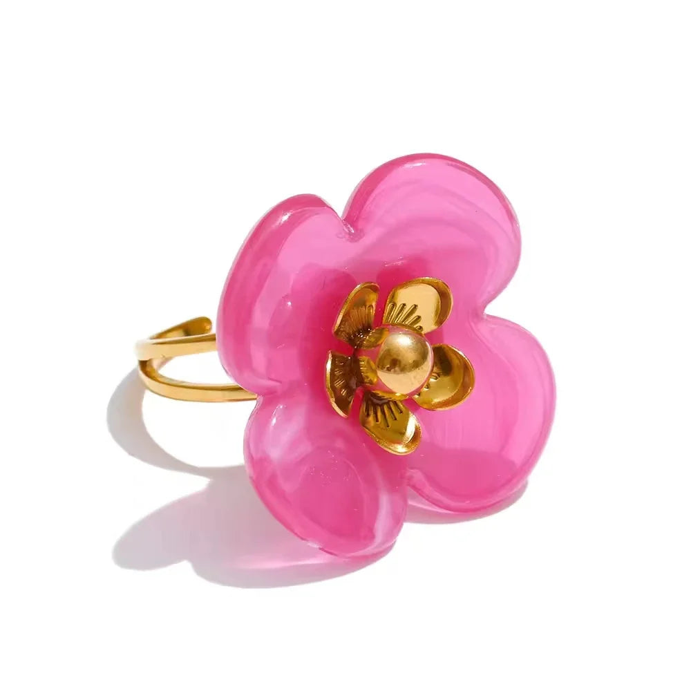 Willa Pink Flower Adjustable Ring