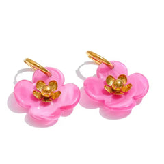 Willa Pink Flower Hoop Earring