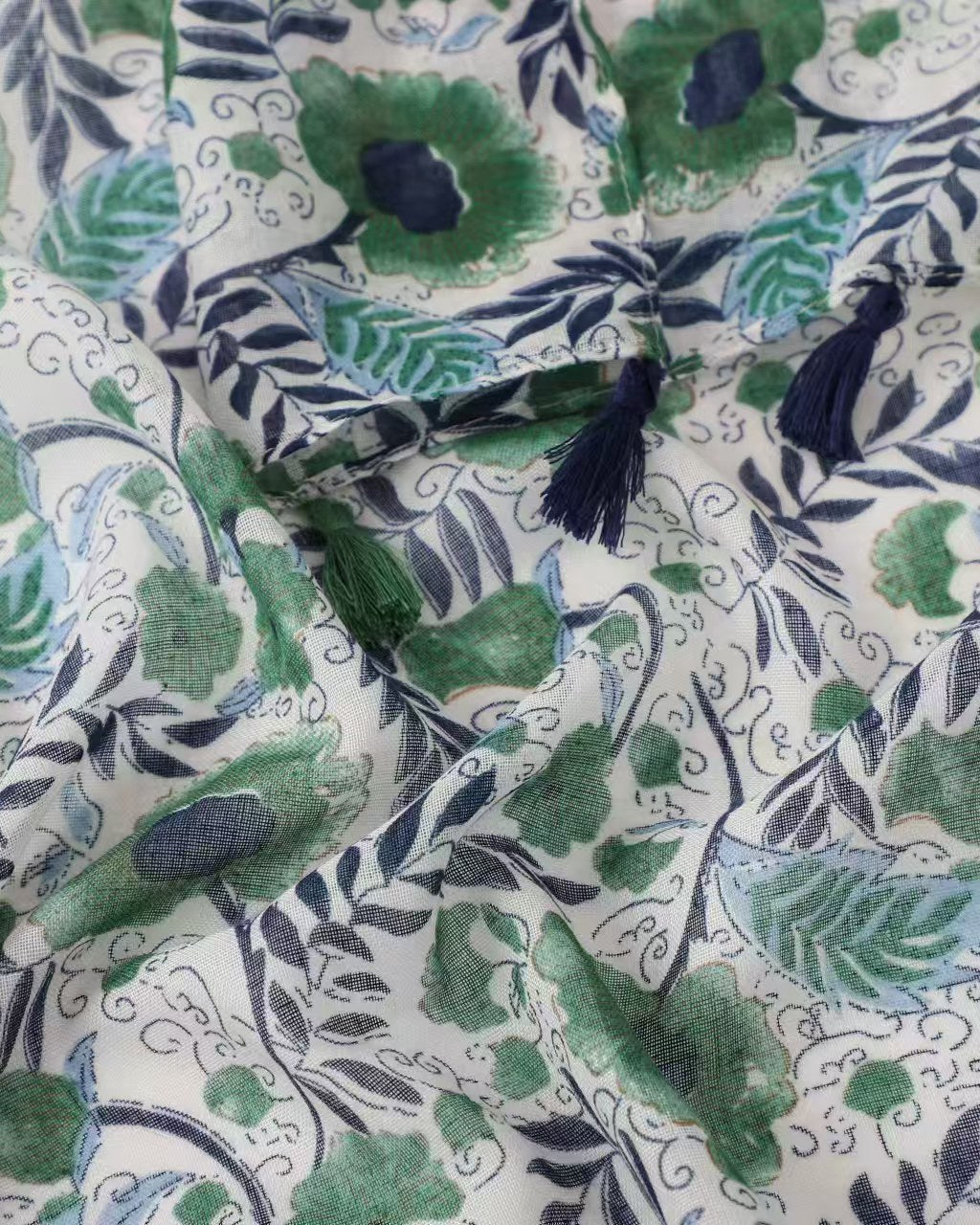 floral scarf, lightweight scarf, summer scarf, scarf with tassels, muted scarf, cottage core scarf