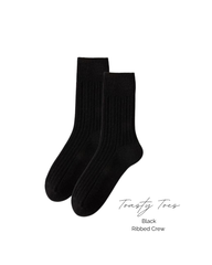Black Toasty Toes Woollen Ribbed Crew Socks