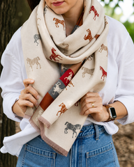 PRESALE ARRIVING MID JUNE 
Reversible Horse Lover Winter Scarf – Cream