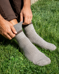 MEN'S Latte Toasty Toes Woollen Single Stripe Crew Socks