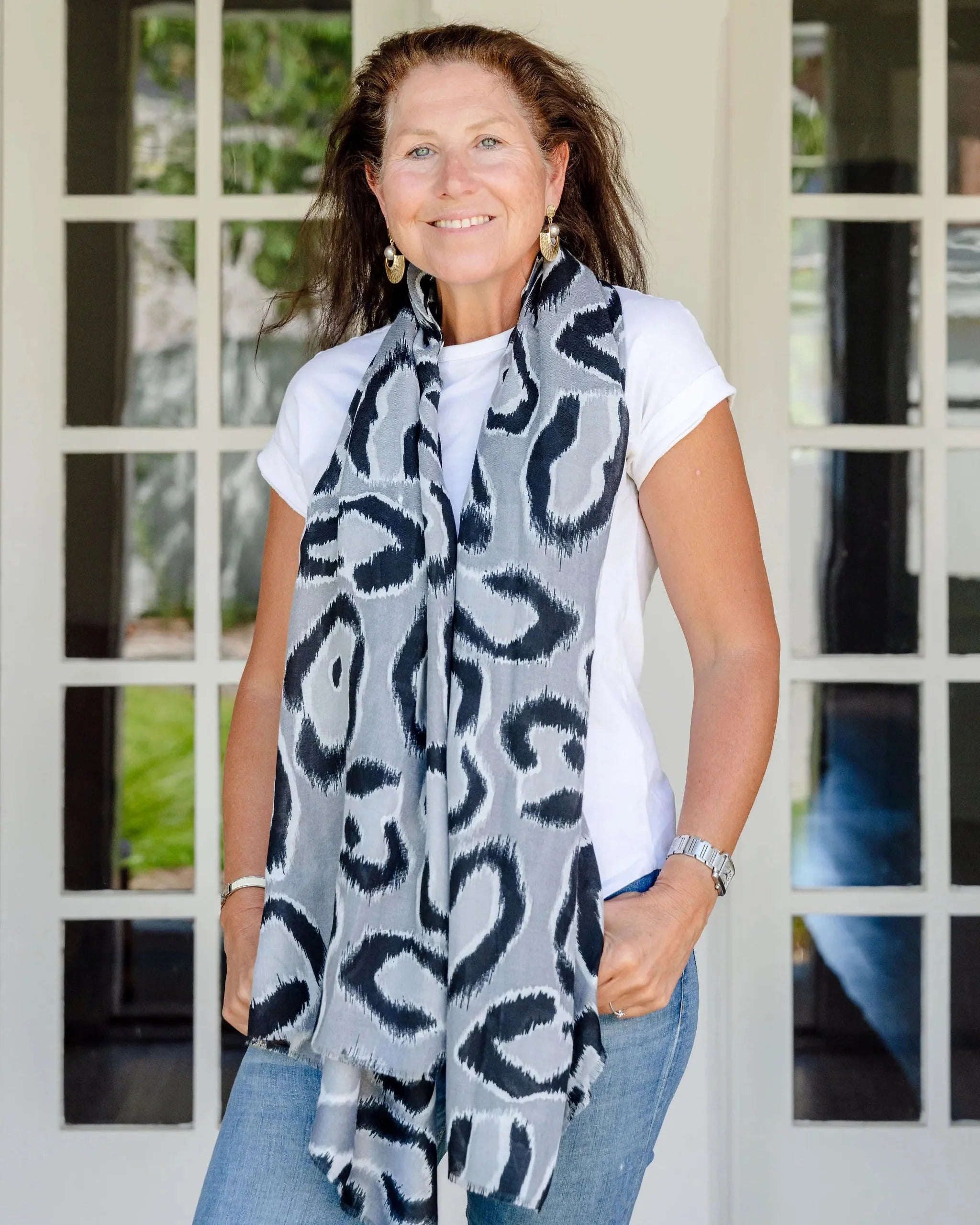 grey scarf, autumn scarf, winter scarf, bold scarf, animal print scarf