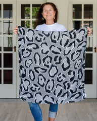 grey scarf, autumn scarf, winter scarf, bold scarf, animal print scarf