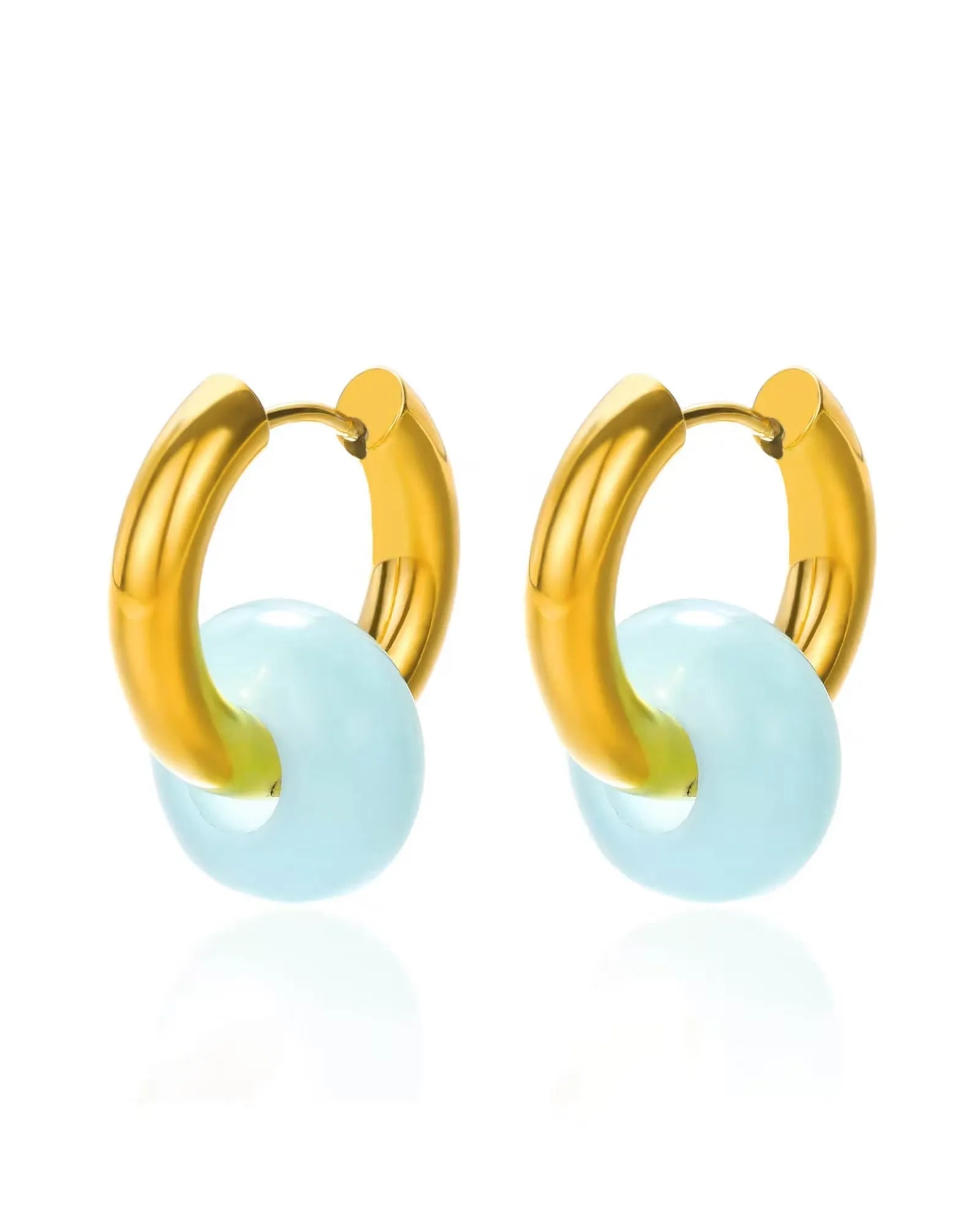 18k gold-plated stainless steel, Tarnish-free, Waterproof, Suitable for sensitive skin, gold earrings, retro earrings, vintage charm, classic earrings, beautiful earrings, timeless earrings, hoop earrings, charm earrings, light blue earring