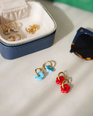 18k gold-plated stainless steel, Tarnish-free, Waterproof, Suitable for sensitive skin, gold earrings, retro earrings, vintage charm, classic earrings, beautiful earrings, timeless earrings, hoop earrings, flower  earrings, red earring