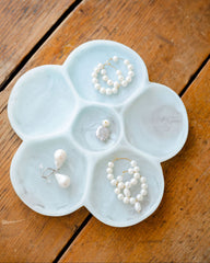 flower shaped tray, flower shaped jewelry tray, pretty jewelry tray, bedside jewelry tray, blue flower tray