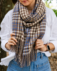 Houndstooth in Blue/Brown Scarf – Classic Check Winter Scarf