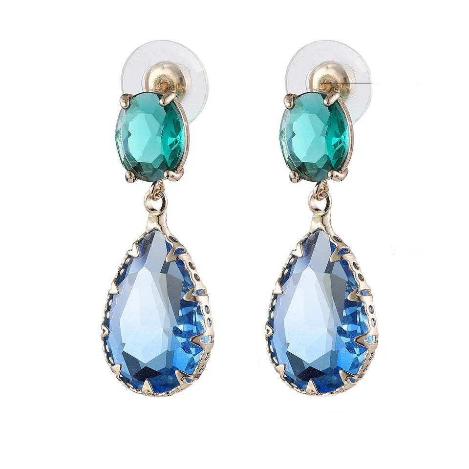 Imogen Blue and Green Teardrop Crystal Dangle Earrings