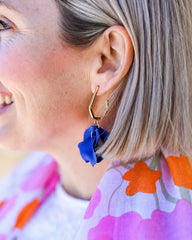 Petunia Gold Hoop with Bright Blue Petal Shaped Dangles