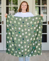 green scarf, autumn scarf, winter scarf, bold scarf, spot scarf, gold accents, watercolour scarf