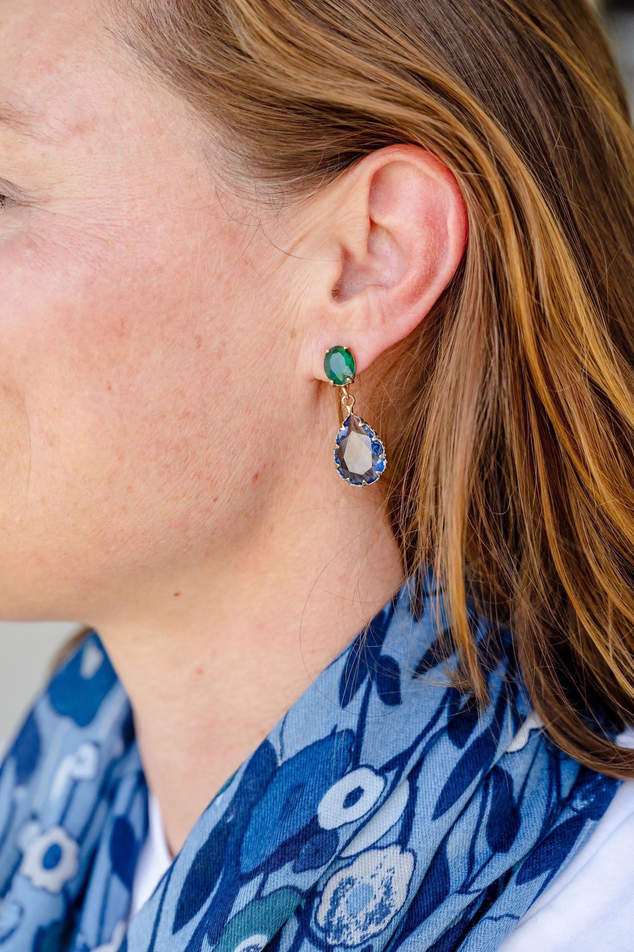 Delicate earring, crystal earring, evening earring, blue and green earring, pretty earring, feminine earring