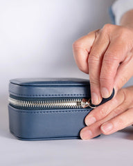 jewelry case, jewelry box, travel case, travel jewelry case, navy jewelry case, small jewelry case