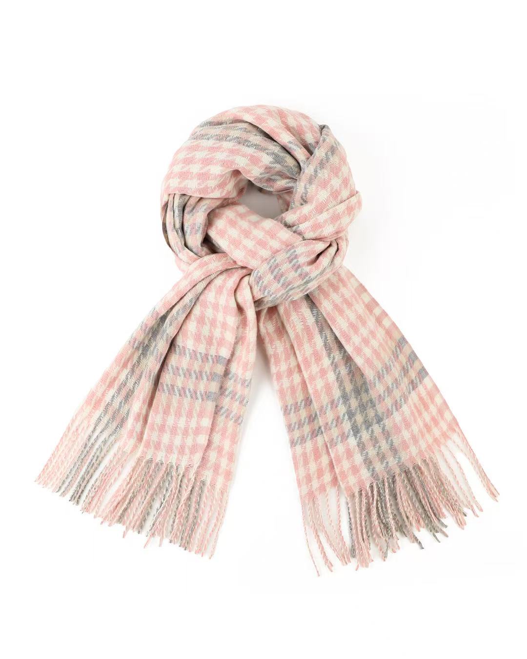 Houndstooth in Pink/Grey Scarf – Classic Check Winter Scarf