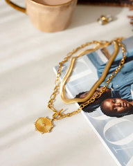 18k gold-plated stainless steel, Tarnish-free, Waterproof, Suitable for sensitive skin, gold necklace, retro necklace, vintage charm, classic necklace, beautiful necklace, timeless necklace, encrusted medallion necklace