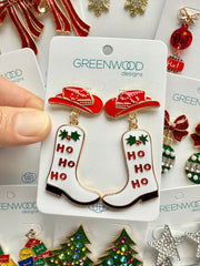 Cowgirl Christmas Earring in Red, White & Gold