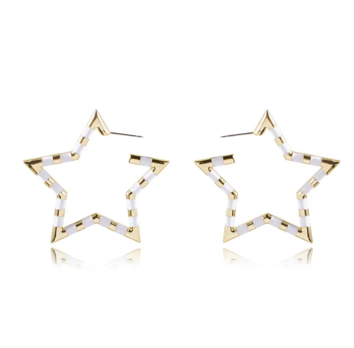 Astra Star Shaped Hoop in Gold and White Enamel