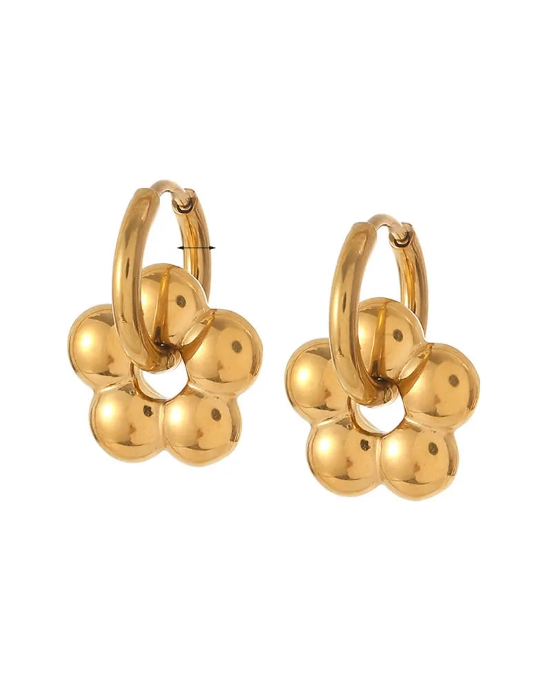 18k gold-plated stainless steel, Tarnish-free, Waterproof, Suitable for sensitive skin, gold earrings, retro earrings, vintage charm, classic earrings, beautiful earrings, timeless earrings, hoop earrings, flower  earrings, 