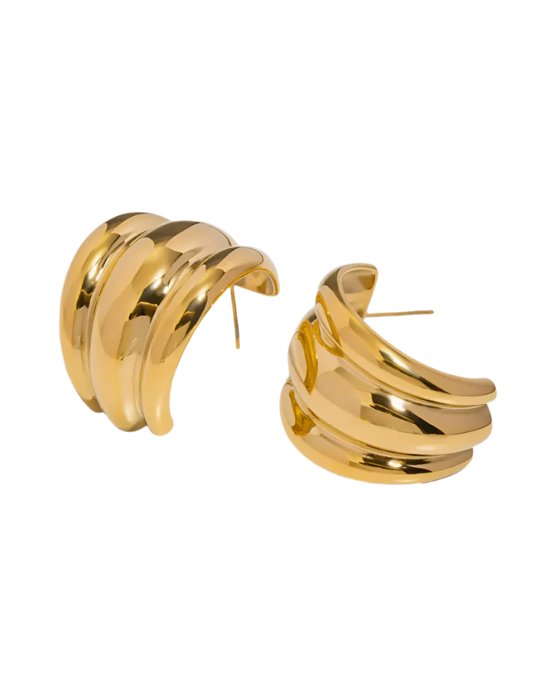 18k gold-plated stainless steel, Tarnish-free, Waterproof, Suitable for sensitive skin, gold earrings, retro earrings, vintage charm, classic earrings, beautiful earrings, timeless earrings, hoop earrings, large earrings, ribbed earrings