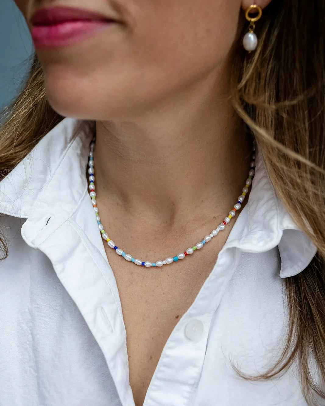 Small Rainbow Freshwater Pearl Necklace with multicolour freshwater pearls