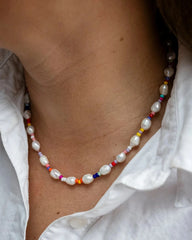 Large Rainbow Freshwater Pearl Necklace with multicolour freshwater pearls