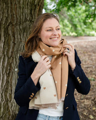 PRE SALE ARRIVING 12 JUNE Reversible Holly Heart Winter Scarf – Caramel Heart Print