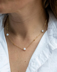 Stainless Steel Multi Pearl Gold Necklace with mixed freshwater pearls