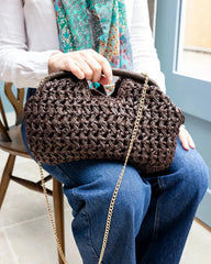 Pippa Raffia Clutch in Chocolate