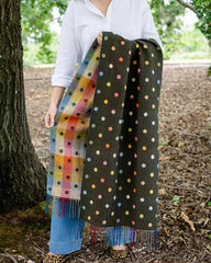 Reversible Polka Dot & Check Winter Scarf – Spotty Dotty Olive Green