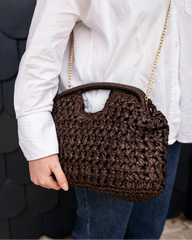 Pippa Raffia Clutch in Chocolate