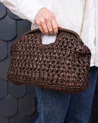 Pippa Raffia Clutch in Chocolate