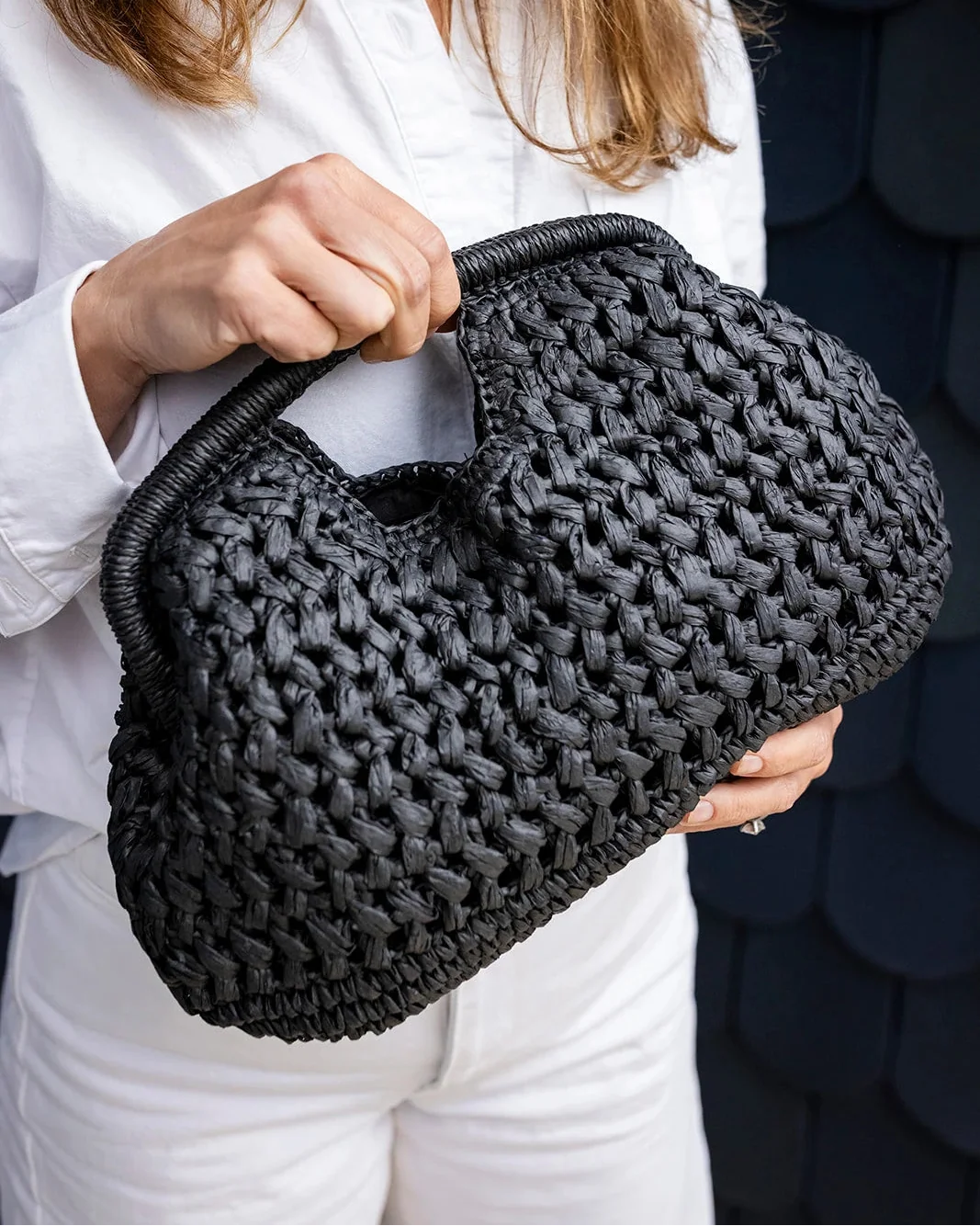 Pippa Raffia Clutch in Black