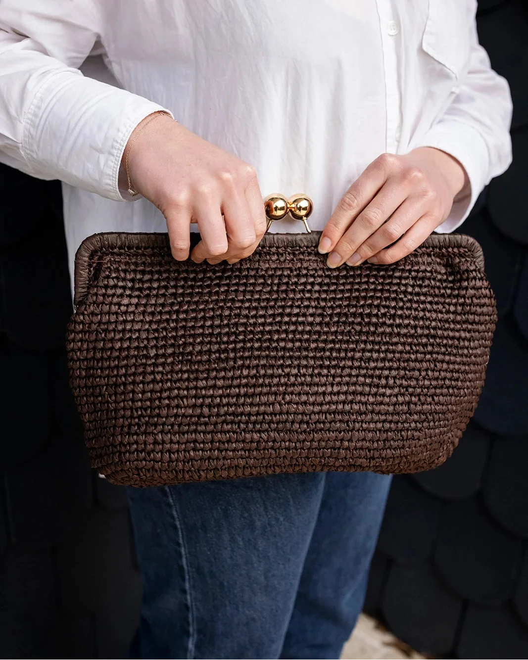 Kate Raffia Clutch in Chocolate