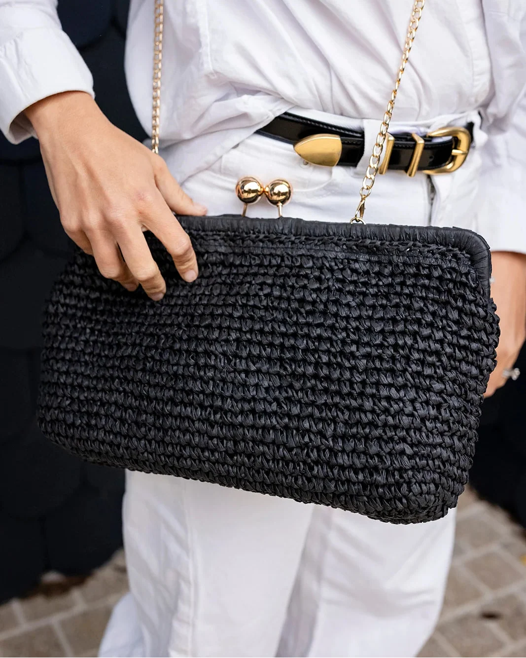 Kate Raffia Clutch in Black
