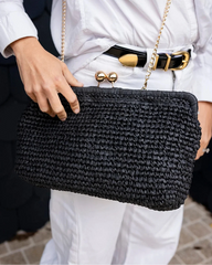Kate Raffia Clutch in Black