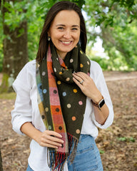 Reversible Polka Dot & Check Winter Scarf – Spotty Dotty Olive Green