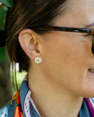 Cindy Small White Enamel Flower Stud Earring