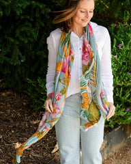 Anna Japanese Botanical in Blue Autumn/Winter Scarf
