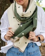 PRE SALE ARRIVING 12 JUNE Reversible Holly Heart Winter Scarf – Olive Heart Print