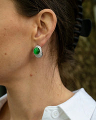 Cleopatra Silver Hoop Earring with Green Glass Bead