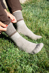 Latte Toasty Toes Woollen Single Stripe Crew Socks