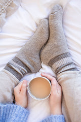 PRESALE ARRIVING 12 JUNE 
Latte Toasty Toes Woollen Multi Stripe Crew Socks
