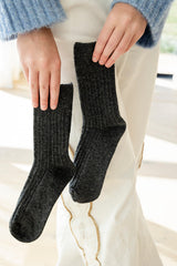 Charcoal Toasty Toes Woollen Ribbed Crew Socks