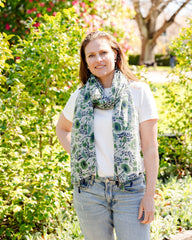 floral scarf, lightweight scarf, summer scarf, scarf with tassels, muted scarf, cottage core scarf