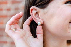 Ash Bezel Set Freshwater Pearl Stud Gold Plated Sterling Silver