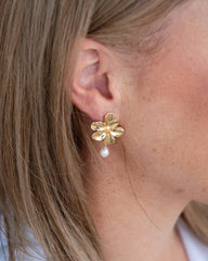 Camilla Flower Freshwater Pearl Earrings Gold