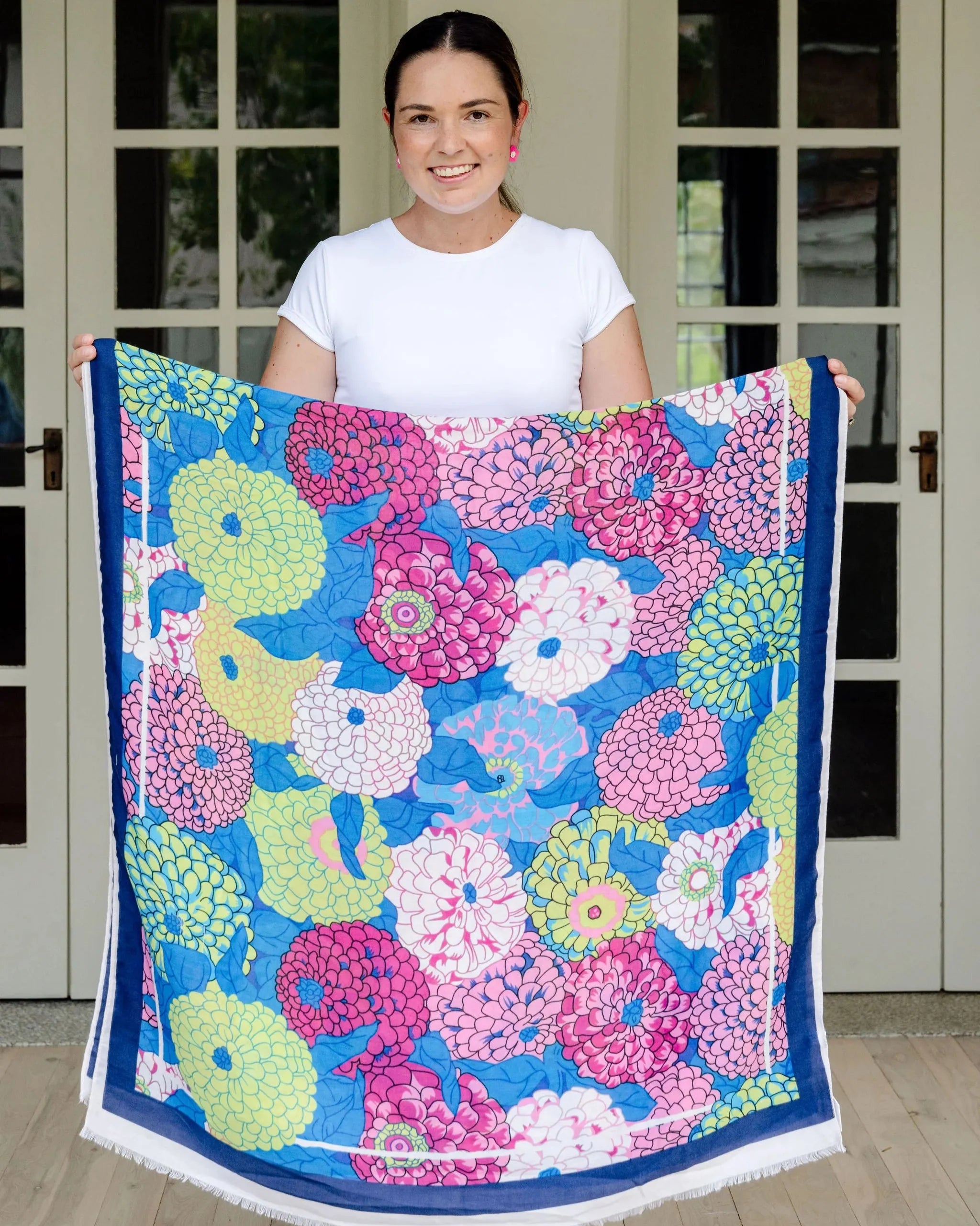 hydrangea pattern scarf, autumn scarf, winter scarf,  bold scarf, floral scarf, bright scarf