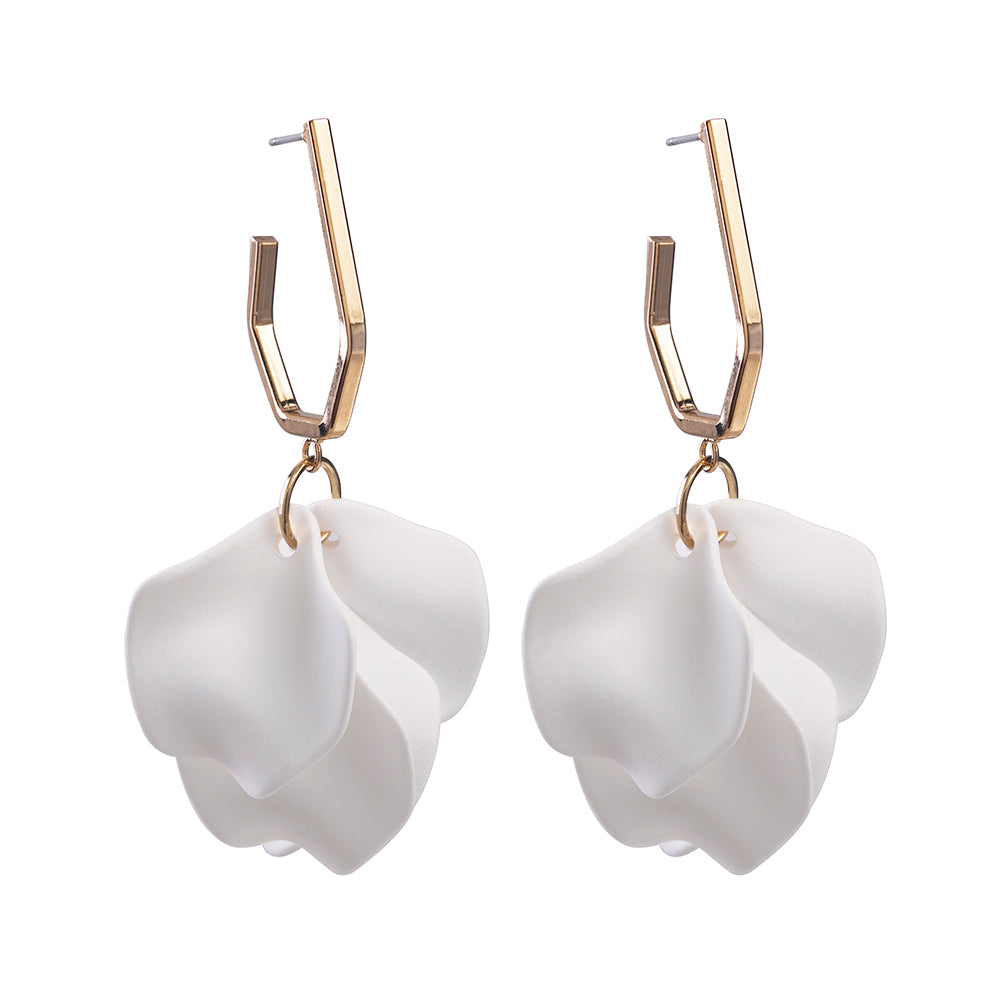 Petunia Gold Hoop with White Petal Shaped Dangles