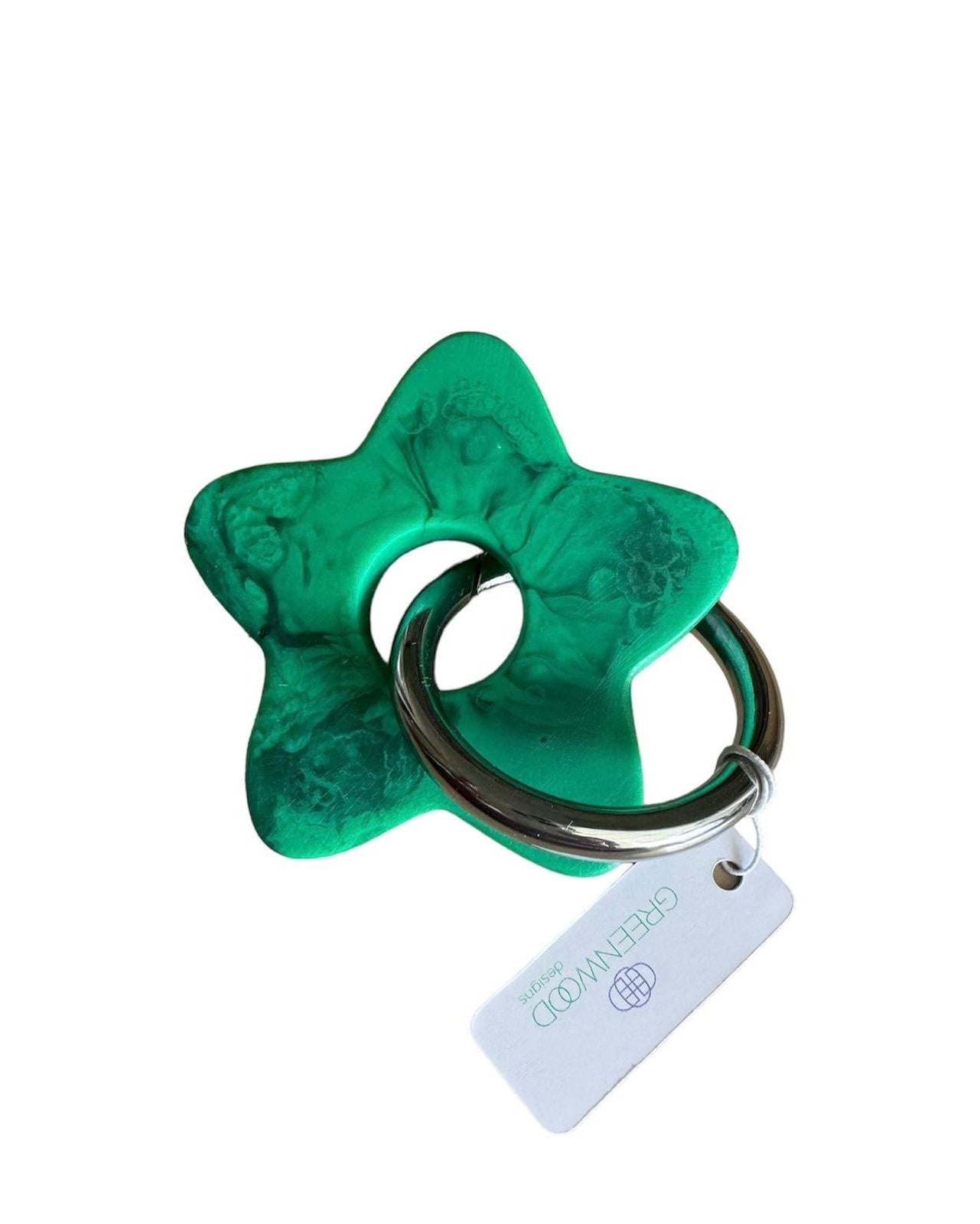 Star Keyring, Pretty Keyring, Feminine Keyring, Chunky Keyring, Resin Keyring, Green Keyring